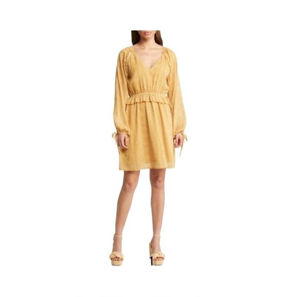 BTFL-Life Gold Long Sleeve Mini Dress Size L Ruffle Waist Lined Nordstrom NWT - Picture 11 of 11